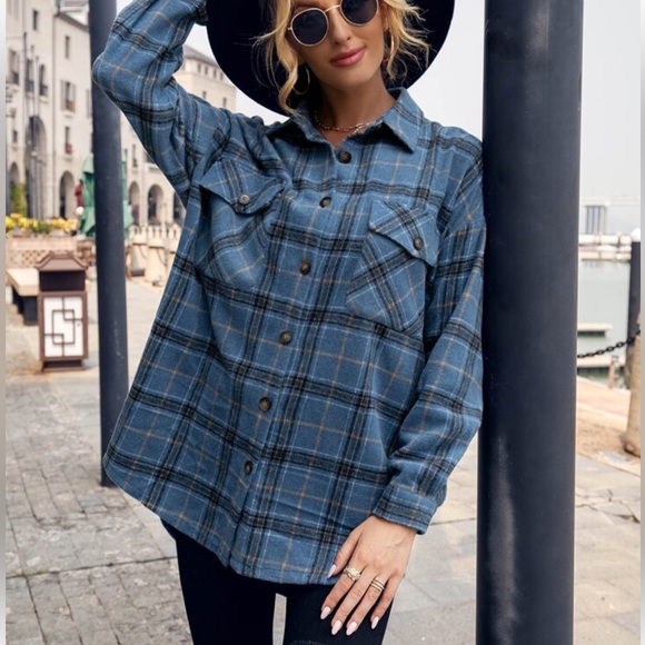Boohoo Lapel Button Up Plaid Shirts Long Sleeve Pocketed Shacket Casual Top Sz S - Picture 14 of 14